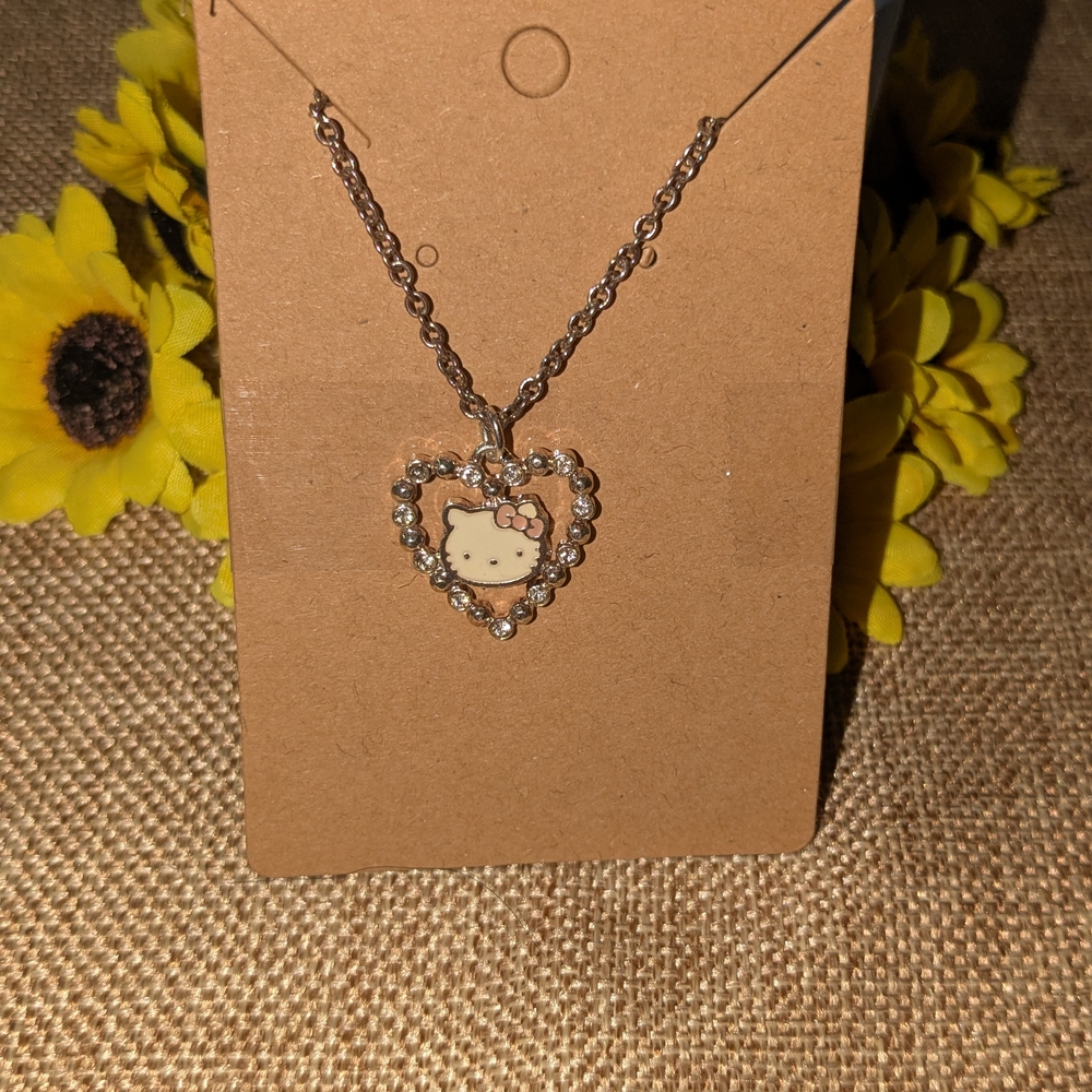 Hello Kitty Heart Necklace with Silver Chain